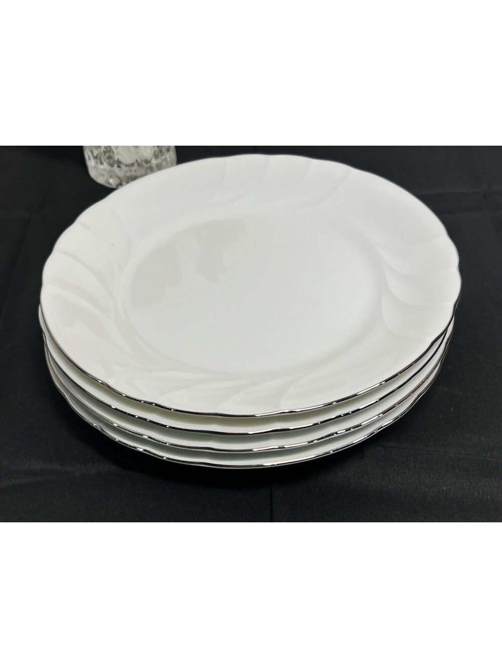 Set of 4 Mikasa Wedding Band Salad Plates White China Platinum Trim 8"